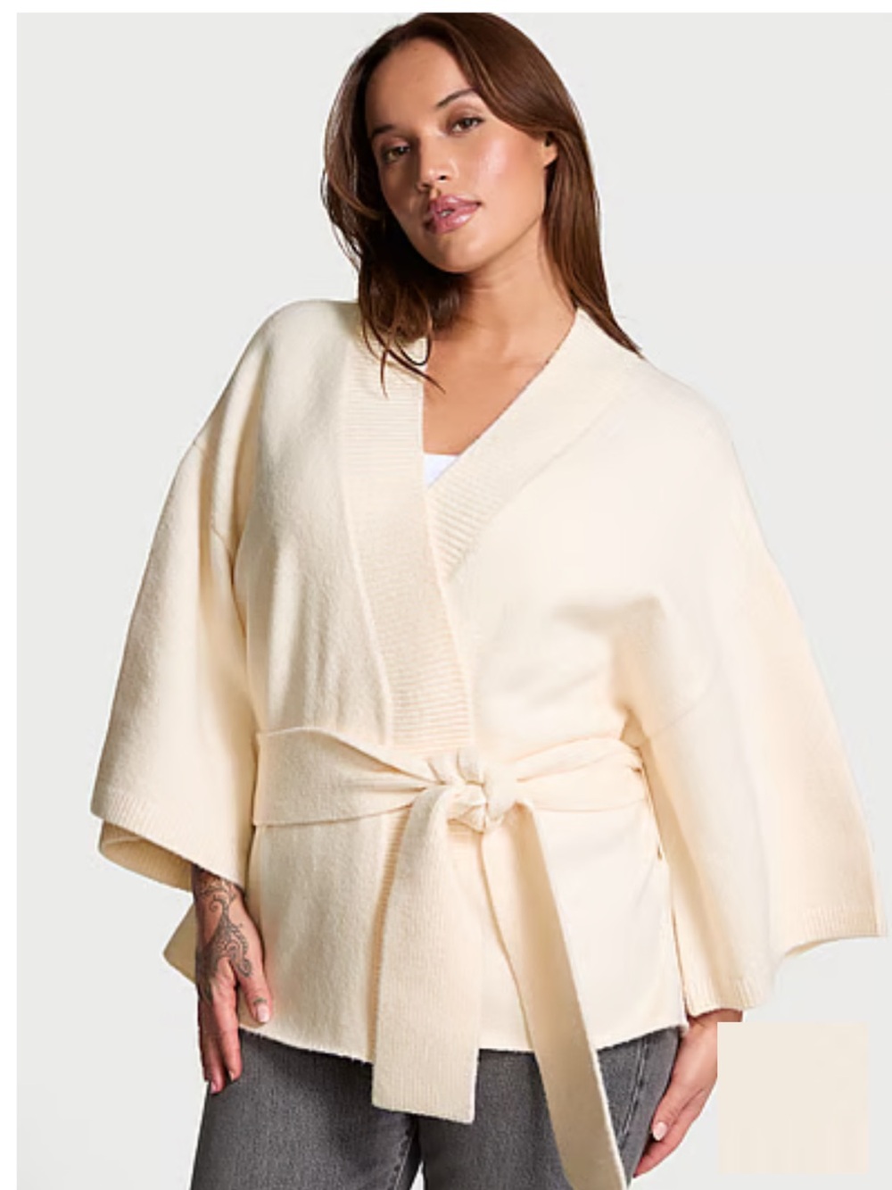 NWT Victoria’s Secret Luxe Cream Kimono No Belt Knit Cardigan Size M/L